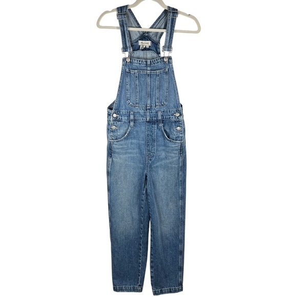 Madewell Denim - Madewell Straight-Leg Jean Overalls‎ XXS Hickory Wash Faded Denim Cropped Length